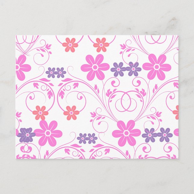 Lila och Rosa Modern Blommigt Vykort (Framsida)