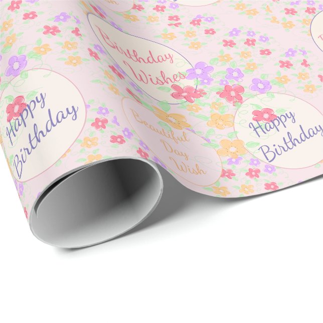 Lila och rosa mönstrat presentpapper (Rullad Hörn)