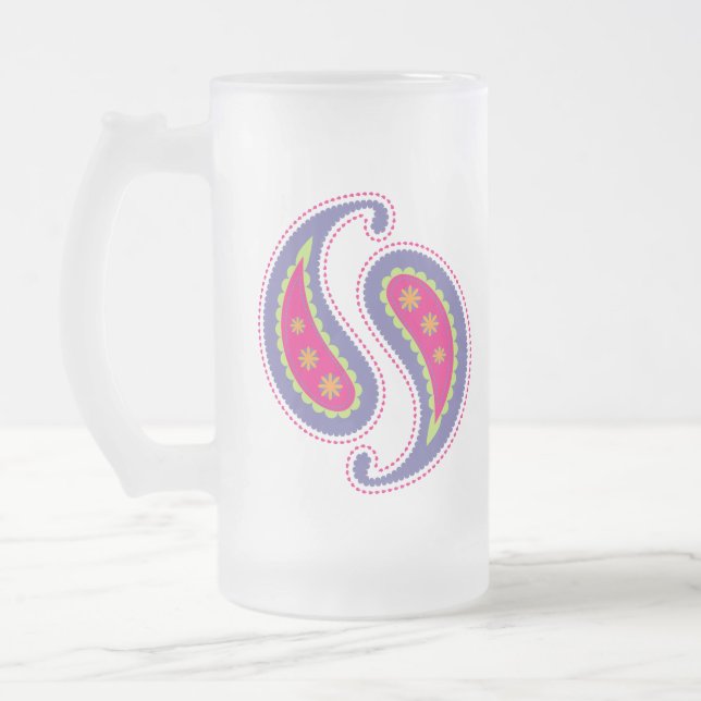 Lila och Rosa Paisley Frostat Ölglas (Vänster)