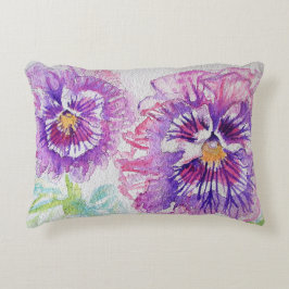 Lila och Rosa Pansy Pansies Watercolor Cushion Prydnadskudde