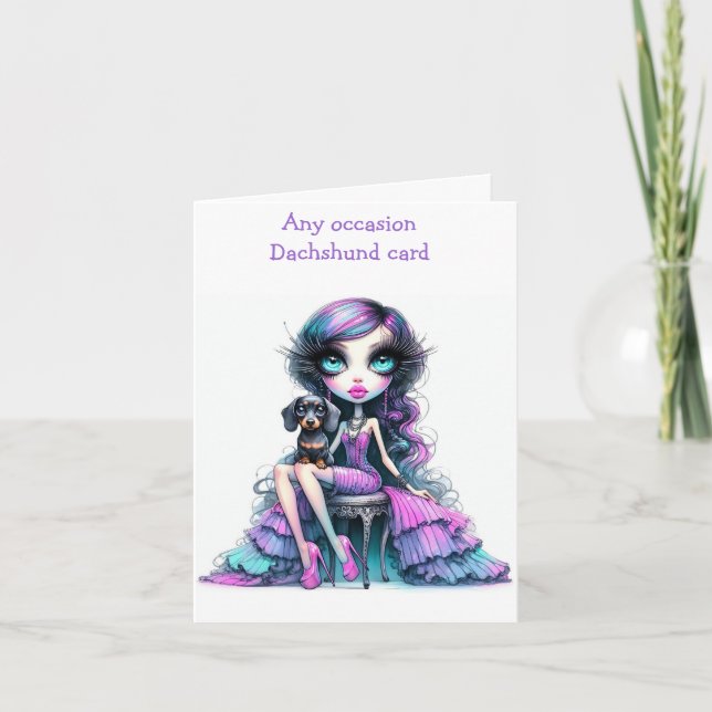 Lila och Rosa Pastel Dachshund Card Kort (Framsida)