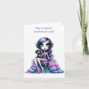 Lila och Rosa Pastel Dachshund Card Kort