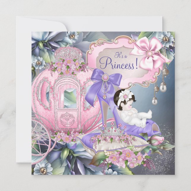 Lila och Rosa Prinsessa Bebisdopp Inbjudningar (Framsida)