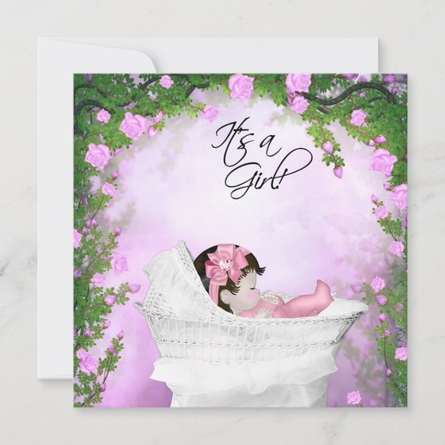 Lila och Rosa Ros Babyflicka Babyshower Inbjudningar (Framsida)