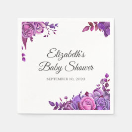 Lila och rosa ros. Blommigt lilax babydusch Pappersservett