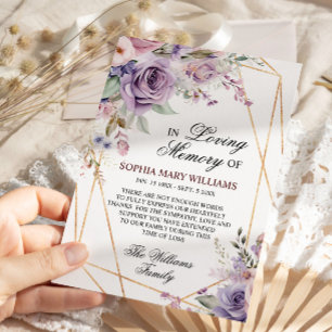 Lila och  Rosa ros-blommor Sympathy Memory Tack Kort