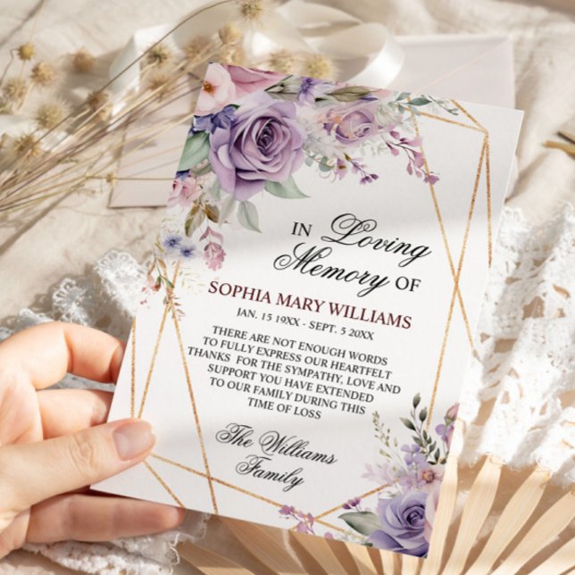 Lila och  Rosa ros-blommor Sympathy Memory Tack Kort (Skapare uppladdad)