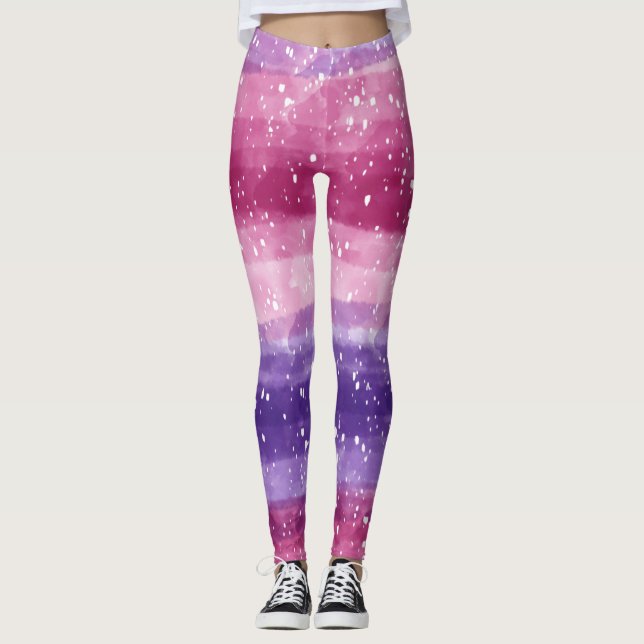 Lila och Rosa Specklade balar Leggings (Framsida)