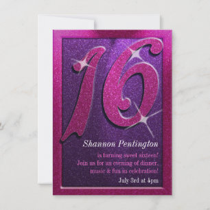 Lila och Rosa Sweet sixteen på födelsedagsinbjudni Inbjudningar