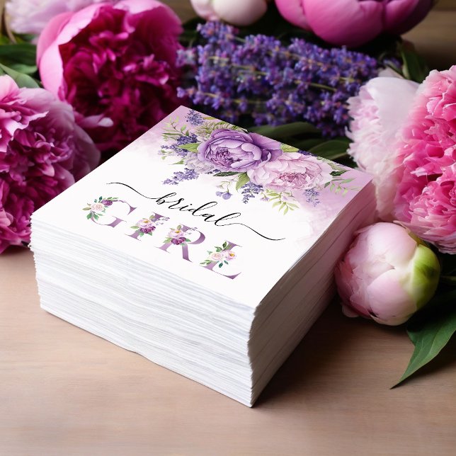 Lila och rosa trädgårdsblommor Bröllopsfest för fl Pappersservett (Purple And Pink Garden Flowers Bridal Shower Girl Napkins)