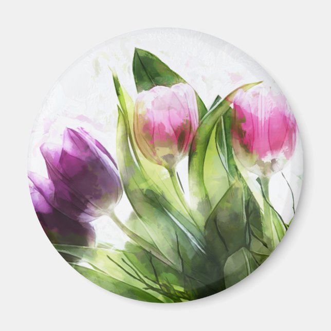 Lila och Rosa Tulips Magnet (Framsidan)