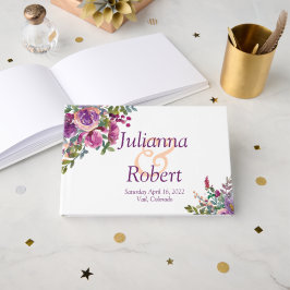 Lila och rosa vattenfärg Eggplant bröllop Gue Gästböcker