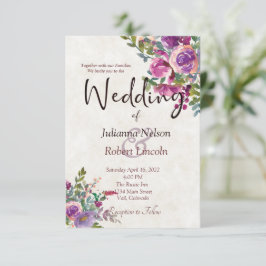 Lila och rosa vattenfärg Eggplant bröllop Invit Inbjudningar