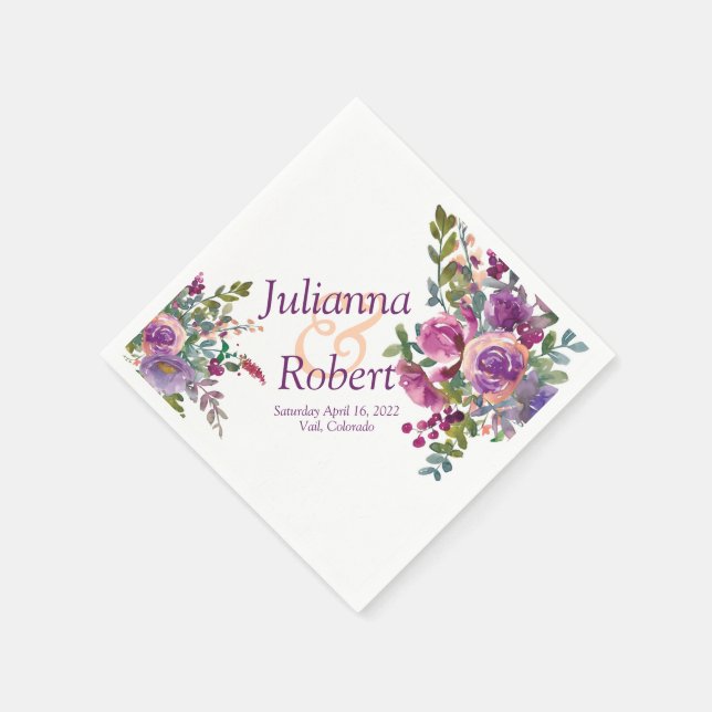 Lila och rosa vattenfärg Eggplant Napkins Pappersservett (Hörn)