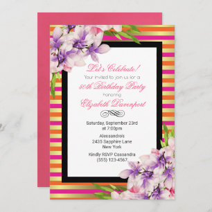 Lila och Rosa Vattenfärg Magnolia Birthday Inbjudningar