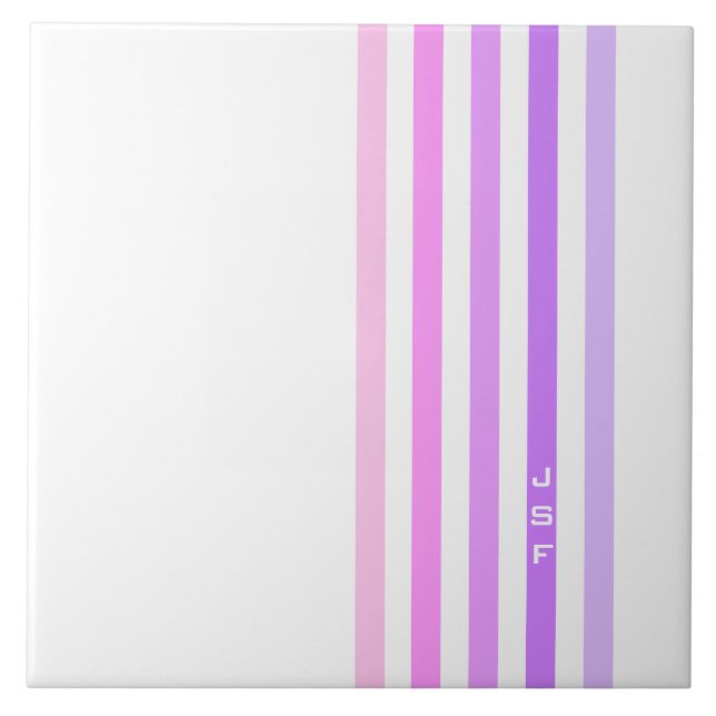 Lila och rosa vertikala randiga monogram kakelplatta (Framsidan)