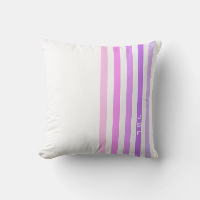 Lila och rosa vertikala randiga monogram kudde (Framsida)
