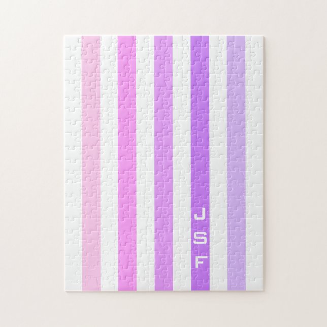 Lila och rosa vertikala randiga monogram pussel (Vertikal)