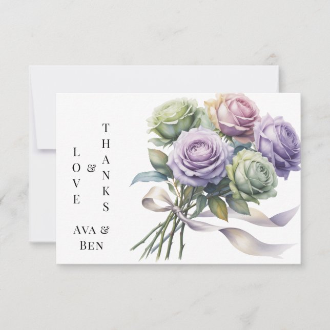 Lila och Salvia Gröna Rosor Kärlek och Tacksamhet Tack Kort (Framsida)