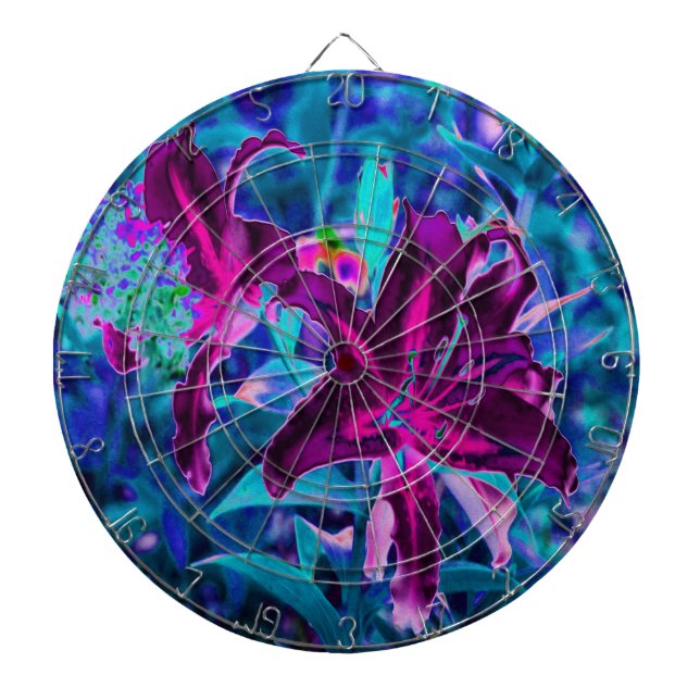 Lila och Shock rosa Abstrakt Oriental Lily Flowers Darttavla (Framsidan)