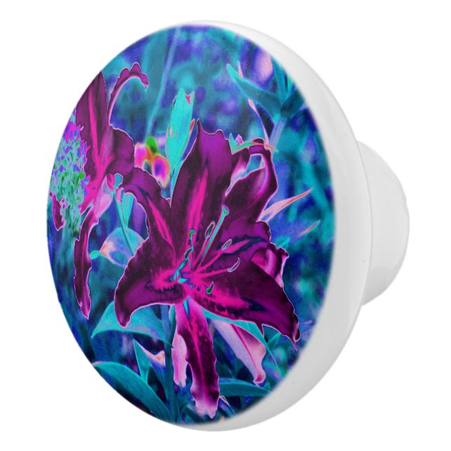 Lila och Shock rosa Abstrakt Oriental Lily Flowers Knopp (Höger)