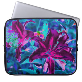 Lila och Shock rosa Abstrakt Oriental Lily Flowers Laptop Fodral