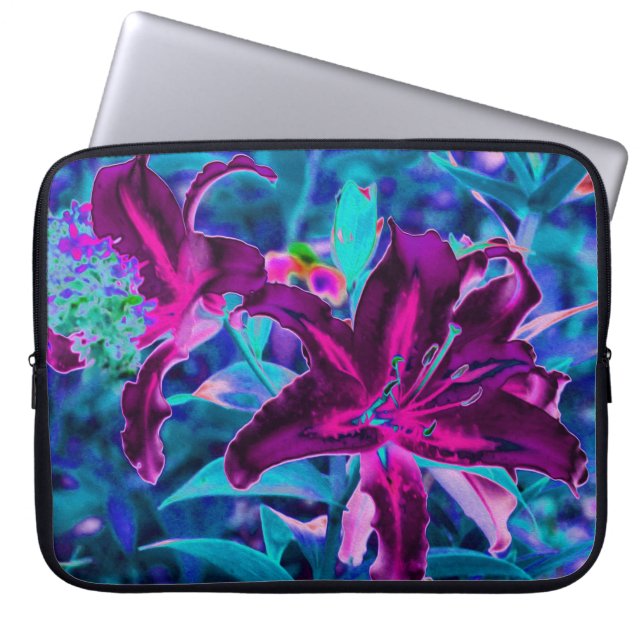Lila och Shock rosa Abstrakt Oriental Lily Flowers Laptop Fodral (Framsidan)