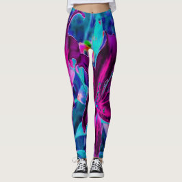 Lila och Shock rosa Abstrakt Oriental Lily Flowers Leggings