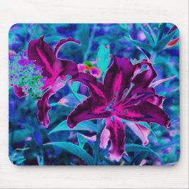 Lila och Shock rosa Abstrakt Oriental Lily Flowers Musmatta