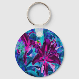 Lila och Shock rosa Abstrakt Oriental Lily Flowers Nyckelring