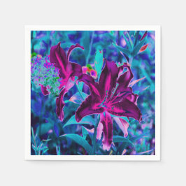 Lila och Shock rosa Abstrakt Oriental Lily Flowers Pappersservett