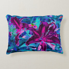 Lila och Shock rosa Abstrakt Oriental Lily Flowers Prydnadskudde