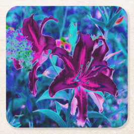 Lila och Shock rosa Abstrakt Oriental Lily Flowers Underlägg Papper Kvadrat