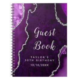 Lila och Silver Agate Birthday Guest Bok Anteckningsbok