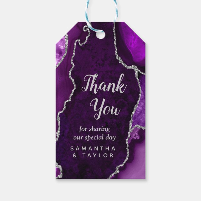 Lila och Silver Agate Bröllop Tack Presentetikett (Framsidan)