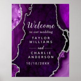 Lila och Silver Agate Bröllop Välkommen Poster