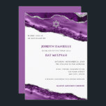 Lila och Silver Agate Gräns, Pub Mitzvah Inbjudningar<br><div class="desc">Den här moderna designen har en vacker lila och silver glitter agate gräns och din anpassningsbar på framsidan och baksidan om det behövs. Använda mallformuläret för att lägga till texten. Med de avancerade redigeringsmenyerna,  som du kommer åt genom att välja "anpassa ytterligare",  kan du ändra typsnitt,  färg och layout.</div>