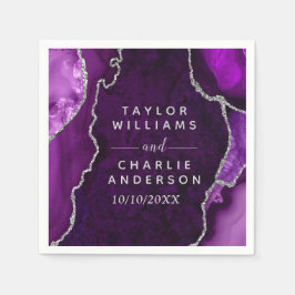 Lila och Silver Agate Marble Bröllop Pappersservett