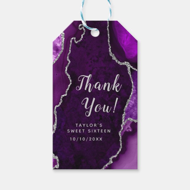 Lila och Silver Agate Sweet sixteen Tack Presentetikett (Framsidan)