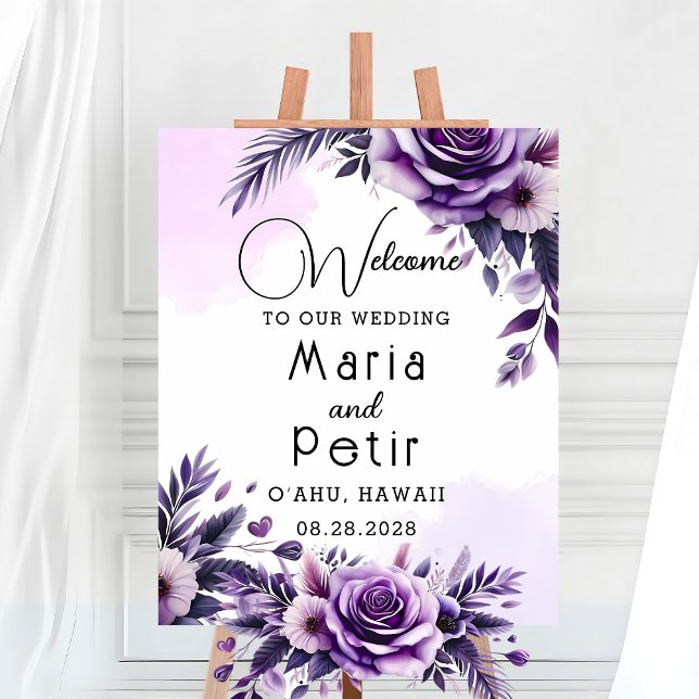 Lila och Silver Blommigt-Accented Ivory Welcome Poster (Skapare uppladdad)