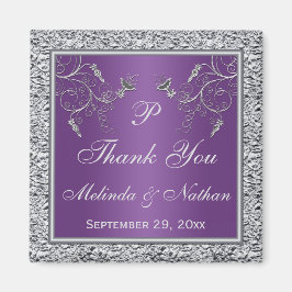 Lila och Silver Blommigt Bröllopsfavoritmagnet Magnet