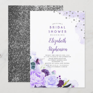 Lila och Silver Blommigt Romantisk Möhippa Inbjudningar