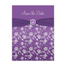 Lila och Silver Blommigt Spara datumpostkortet
