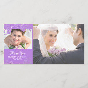 Lila- och Silver-blommor, fotoport Bröllop Tack Kort