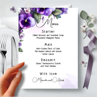 Lila och silver blomsterinspirerad elfenben meny