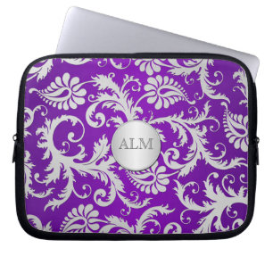 Lila och Silver Damask Laptop sleeve