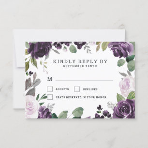 Lila och Silver Elegant Blommigt Vita Bröllop OSA Kort
