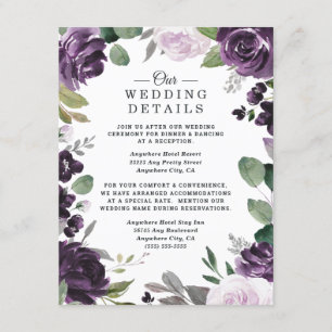 Lila och Silver Elegant Blommigt Vita Bröllop Tilläggskort