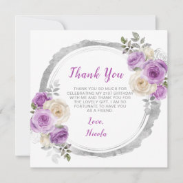 Lila och Silver Elegant Blommor födelsedag Tack Kort