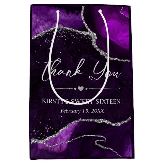 Lila och Silver Faux Glitter Agate Sweet 16 (Framsidan)